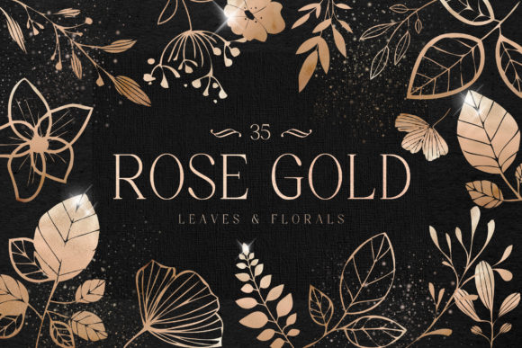 Download Rose Gold Leaves Florals Foil Elements - Premium Bundle