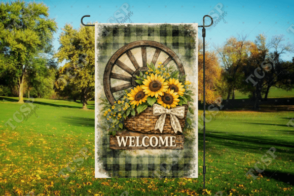 Download Wagon Wheel Sunflowers Garden Flag - Flower Collection