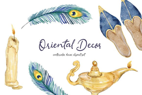 Download Watercolor Oriental Decor Clipart Set - Decor Collection