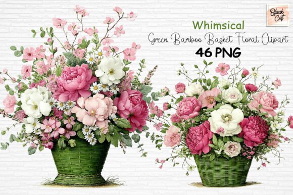 Download Whimsical Bamboo Basket Floral Clipart - Floral Collection